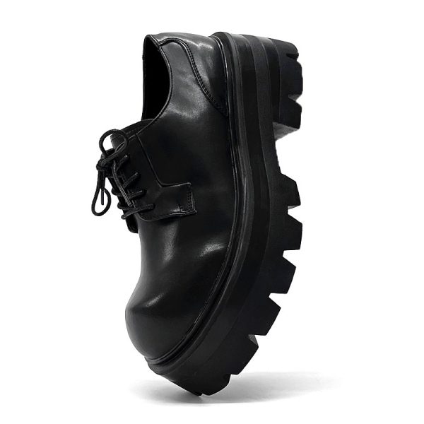 Men's Thick-Soled Height-Increasing Derby Shoes, Trendy British Style Round-Toe Leather Formal Shoes for Weddings and Events