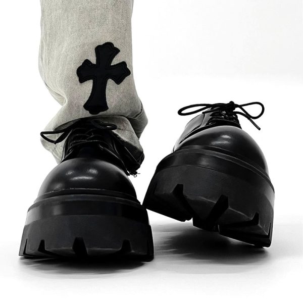 Men's Thick-Soled Height-Increasing Derby Shoes, Trendy British Style Round-Toe Leather Formal Shoes for Weddings and Events