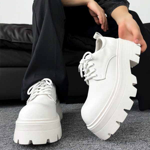 Men's Thick-Soled Height-Increasing Derby Shoes, Trendy British Style Round-Toe Leather Formal Shoes for Weddings and Events