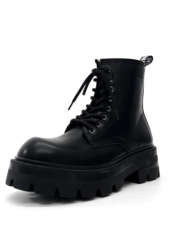 Men's Thick-Soled Height-Increasing Martin Boots, Trendy Zipper Motorcycle Style, British Genuine Leather High-Top Winter Work Boots