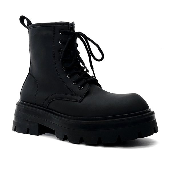Men's Thick-Soled Height-Increasing Martin Boots, Trendy Zipper Motorcycle Style, British Genuine Leather High-Top Winter Work Boots
