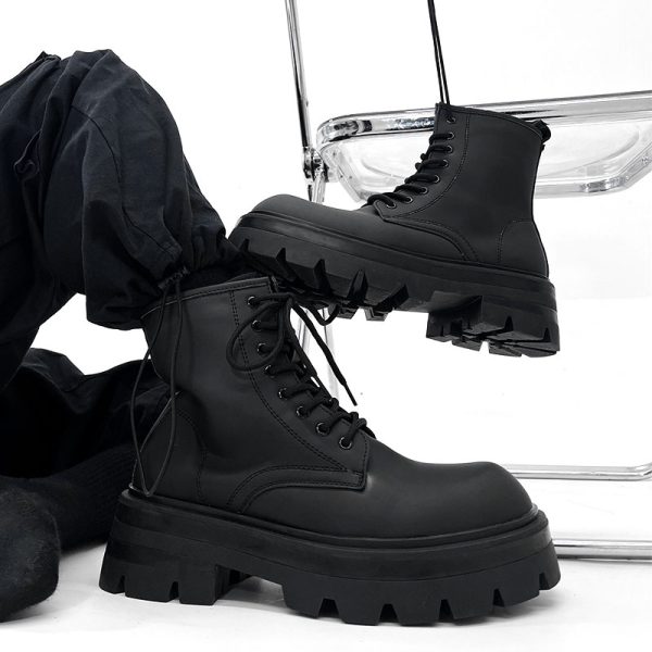 Men's Thick-Soled Height-Increasing Martin Boots, Trendy Zipper Motorcycle Style, British Genuine Leather High-Top Winter Work Boots