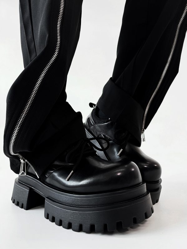Men's Thick-Soled Platform Derby Shoes - High-End Korean Style Round-Toe Leather, Trendy Height-Increasing British Design