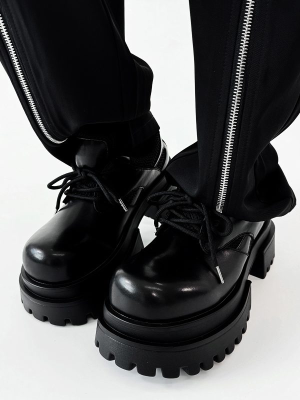 Men's Thick-Soled Platform Derby Shoes - High-End Korean Style Round-Toe Leather, Trendy Height-Increasing British Design