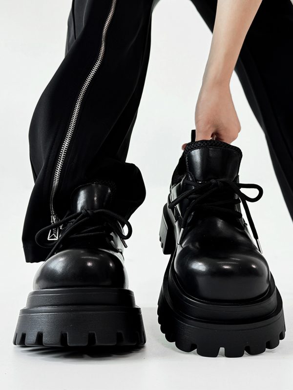 Men's Thick-Soled Platform Derby Shoes - High-End Korean Style Round-Toe Leather, Trendy Height-Increasing British Design