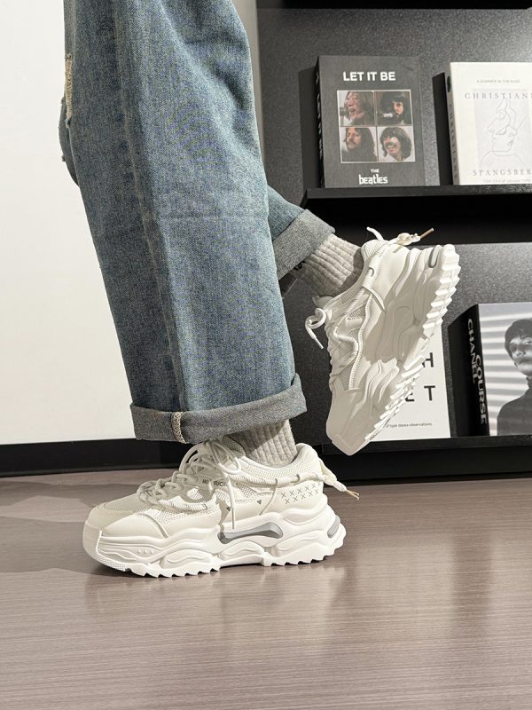 Men's Thick-Soled White Sneakers - Breathable Dad Shoes for Summer 2025 - Casual Sports Footwear, Trendy Retro Style