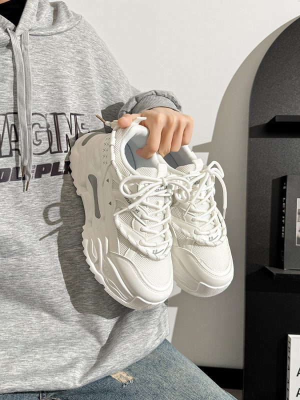 Men's Thick-Soled White Sneakers - Breathable Dad Shoes for Summer 2025 - Casual Sports Footwear, Trendy Retro Style