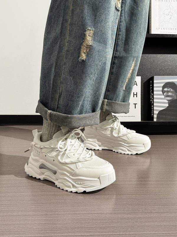 Men's Thick-Soled White Sneakers - Breathable Dad Shoes for Summer 2025 - Casual Sports Footwear, Trendy Retro Style