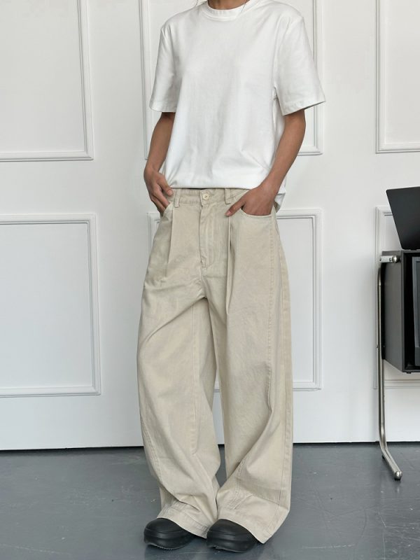 Men's Vintage Casual Wide-Leg Trousers - Retro Deconstruction Cut, Loose Fit, Reverse Design, 90s Style Pants
