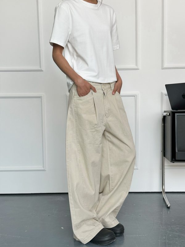 Men's Vintage Casual Wide-Leg Trousers - Retro Deconstruction Cut, Loose Fit, Reverse Design, 90s Style Pants