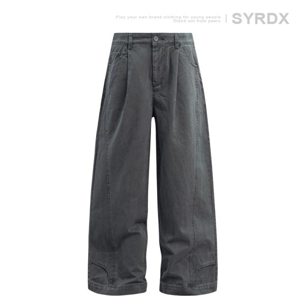 Men's Vintage Casual Wide-Leg Trousers - Retro Deconstruction Cut, Loose Fit, Reverse Design, 90s Style Pants