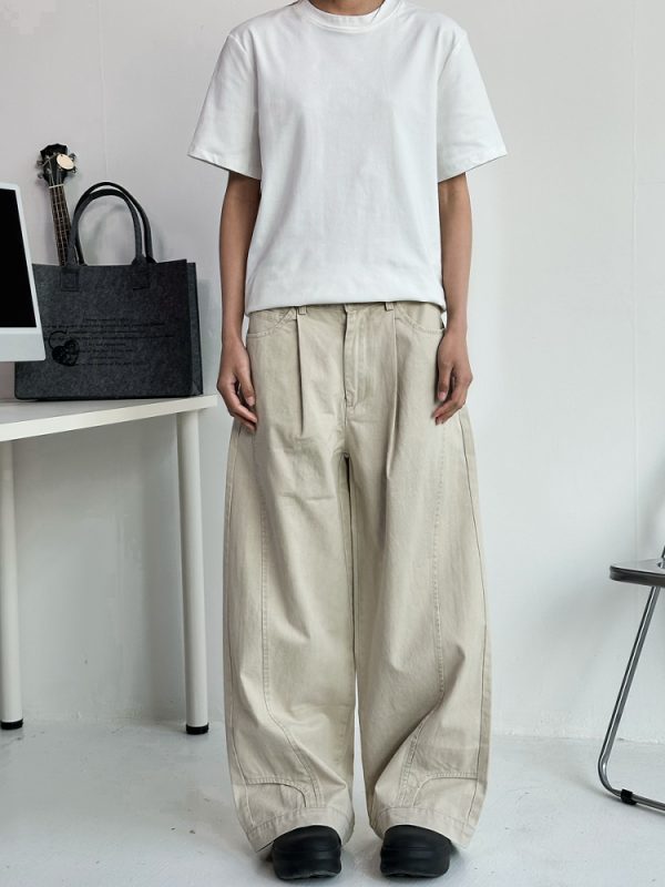 Men's Vintage Casual Wide-Leg Trousers - Retro Deconstruction Cut, Loose Fit, Reverse Design, 90s Style Pants