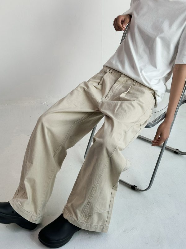 Men's Vintage Casual Wide-Leg Trousers - Retro Deconstruction Cut, Loose Fit, Reverse Design, 90s Style Pants
