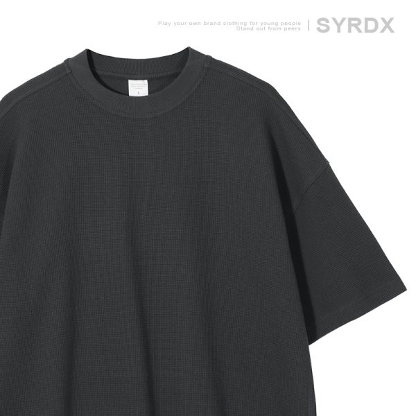Men's Waffle Texture Loose Fit Solid Color Round Neck Short Sleeve T-shirt, Casual Versatile Couple Shirt, Y2K Inspired Style
