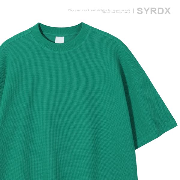 Men's Waffle Texture Loose Fit Solid Color Round Neck Short Sleeve T-shirt, Casual Versatile Couple Shirt, Y2K Inspired Style