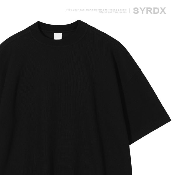 Men's Waffle Texture Loose Fit Solid Color Round Neck Short Sleeve T-shirt, Casual Versatile Couple Shirt, Y2K Inspired Style