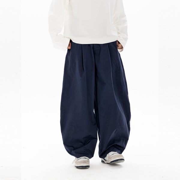 Men's Wide-Leg Casual Pants with Curved Blade Design & Elastic Waist - Versatile Spring Trend for 90s Inspired Style