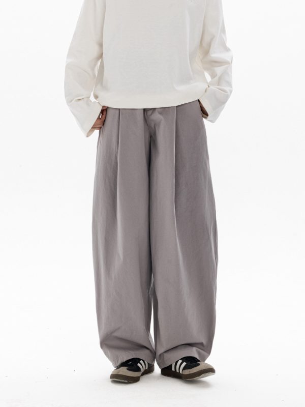 Men's Wide-Leg Casual Pants with Curved Blade Design & Elastic Waist - Versatile Spring Trend for 90s Inspired Style