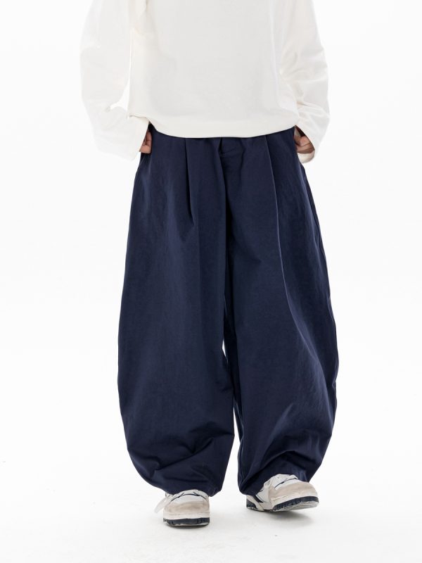 Men's Wide-Leg Casual Pants with Curved Blade Design & Elastic Waist - Versatile Spring Trend for 90s Inspired Style