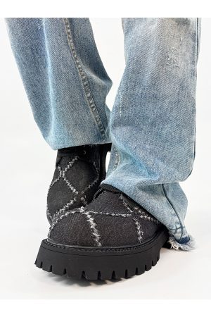 Men's Yellow Derby Shoes, Height-Increasing, Round-Toe, Oversized, British Retro Mickey Thick-Soled Leather for Trendy Commuting Style