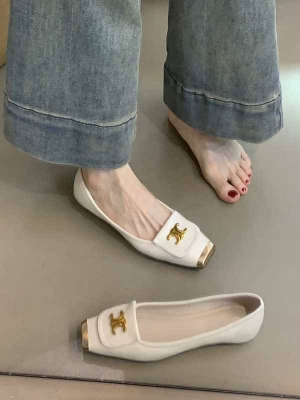 Metallic Square-Toe Sheepskin Mary Jane Shoes for Women - Elegant Flat Evening Footwear with Internal Height Increase