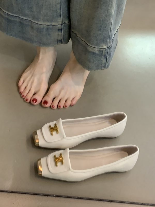 Metallic Square-Toe Sheepskin Mary Jane Shoes for Women - Elegant Flat Evening Footwear with Internal Height Increase