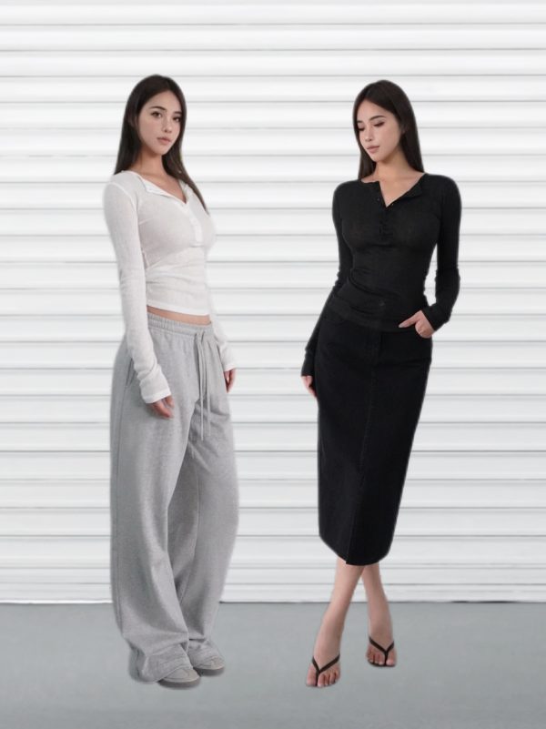 Microé€ä¿®èº«å¼€æ‰£å‘æ¡çº¹é•¿è¢–ä¸Šè¡£ - Fashionable Slim Fit Striped Long Sleeve Top for Chic 90s & Y2K Style