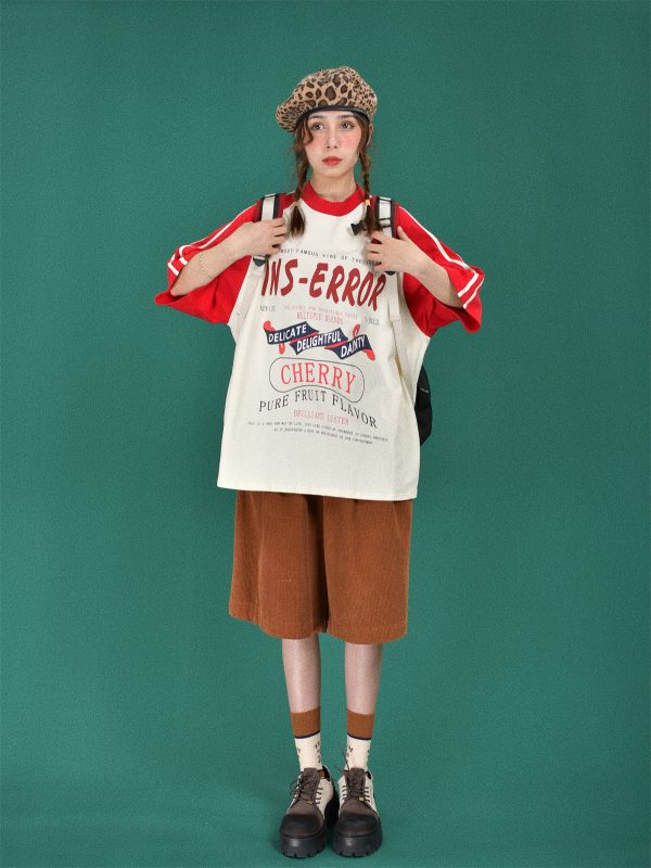 Mid-Century American Retro High Neck Sports T-Shirt - Loose Fit Unisex Summer Trendy Top