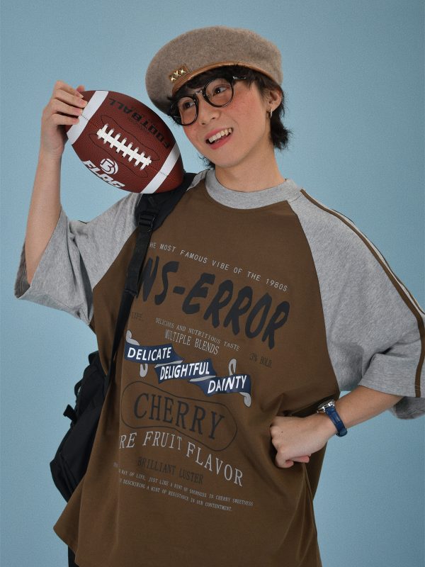 Mid-Century American Retro High Neck Sports T-Shirt - Loose Fit Unisex Summer Trendy Top