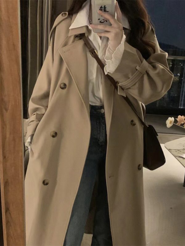 Mid-Length British Style Trench Coat for Women - Casual Spring Autumn 2024 Fashion, Petite Fit, Trendy Outerwear