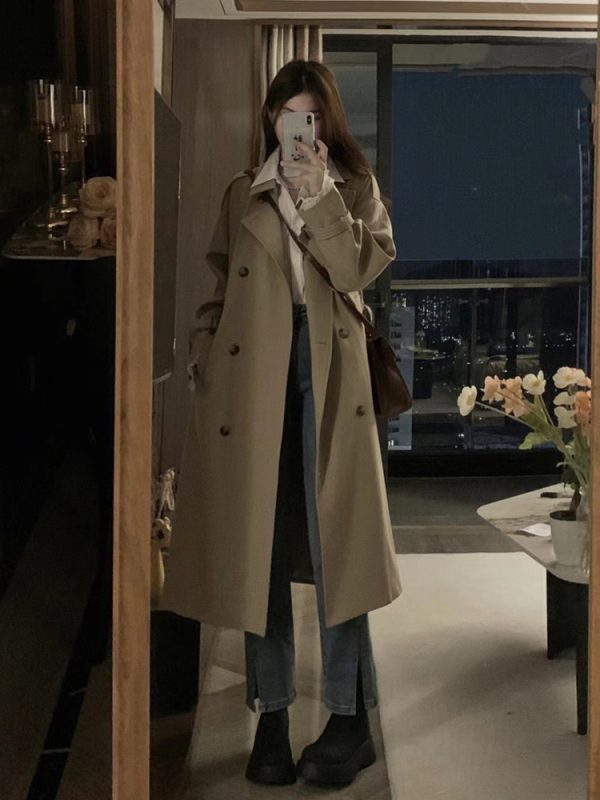 Mid-Length British Style Trench Coat for Women - Casual Spring Autumn 2024 Fashion, Petite Fit, Trendy Outerwear