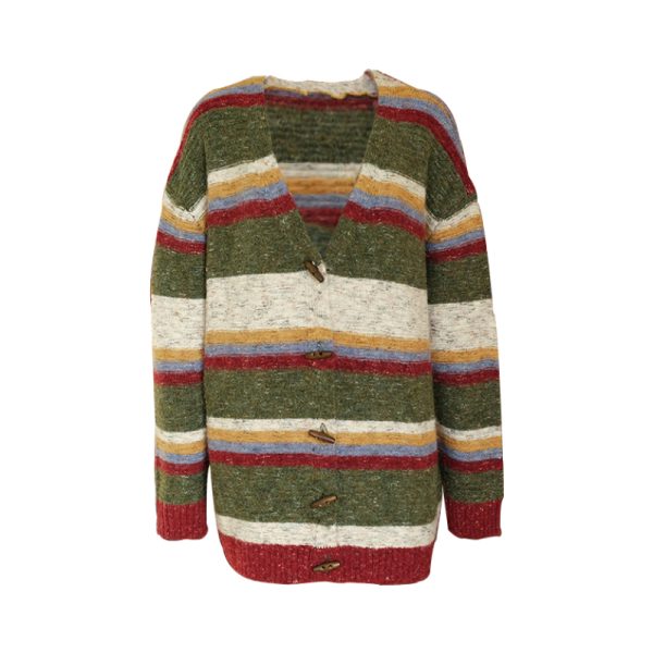 Mid-Length Knitted Sweater Coat for Women, Thickened Horn Button Cardigan, Vintage Style for Spring and Autumn Fashion