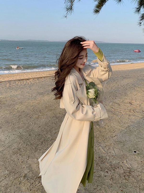Mid-Length Women's Trench Coat - 2024 British Style Thin Fashionable Outerwear for Spring and Autumn, Chic Student Look