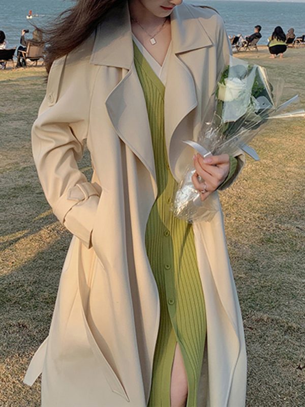 Mid-Length Women's Trench Coat - 2024 British Style Thin Fashionable Outerwear for Spring and Autumn, Chic Student Look