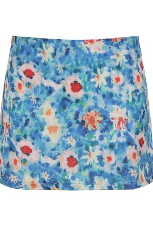 Midsummer Floral Bodycon Mini Skirt for Women, Low Waist Vacation Skirt in Vibrant Colors, Perfect for 90s or Y2K Style