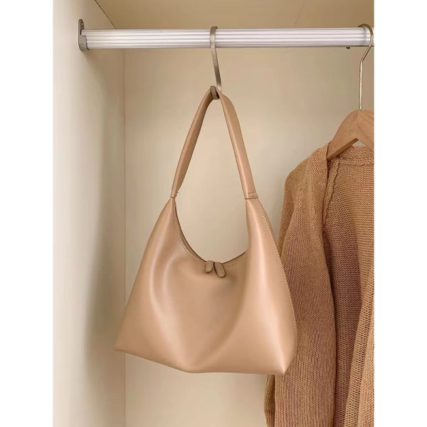 Milk Tea Color Minimalist Dumpling Bag - Soft Leather Retro Shoulder Underarm Bag in Korean Style for Versatile Everyday Use