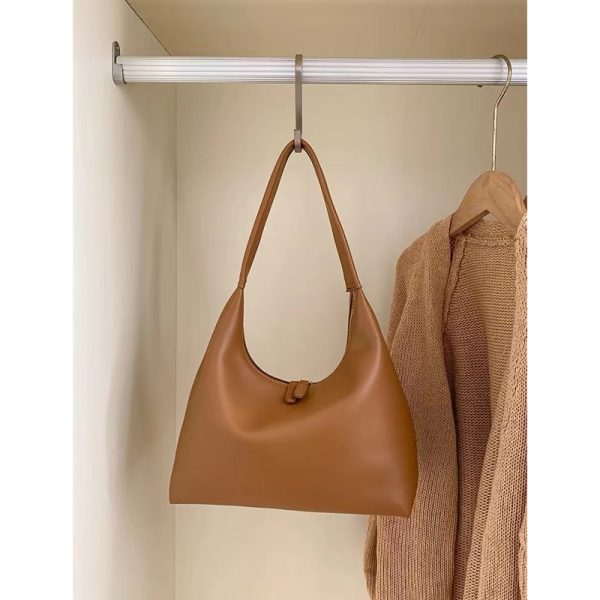 Milk Tea Color Minimalist Dumpling Bag - Soft Leather Retro Shoulder Underarm Bag in Korean Style for Versatile Everyday Use