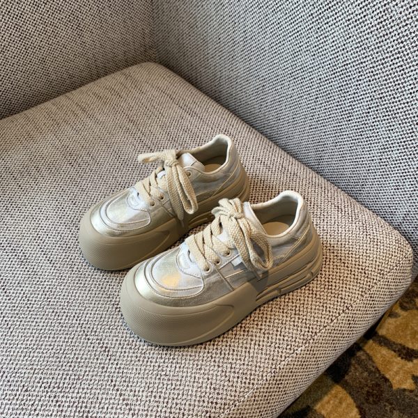 Milk Tea Color Round Toe Women's Casual Sneakers - Thick-Soled Height-Increasing Sports Shoes for Outdoor Style 2025