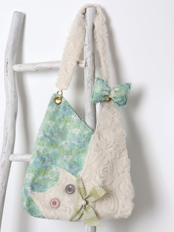 Mini Cute Chiffon Cat Underarm Bag - Spring Summer Green Daisy Crossbody Bag for Y2K Fashion Lovers
