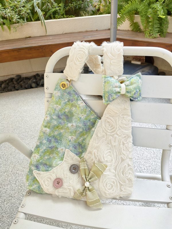Mini Cute Chiffon Cat Underarm Bag - Spring Summer Green Daisy Crossbody Bag for Y2K Fashion Lovers