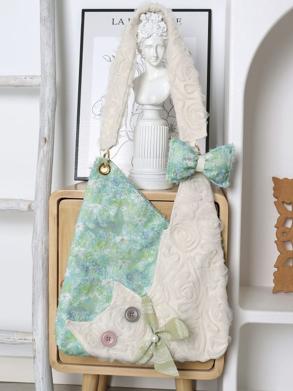 Mini Cute Chiffon Cat Underarm Bag - Spring Summer Green Daisy Crossbody Bag for Y2K Fashion Lovers