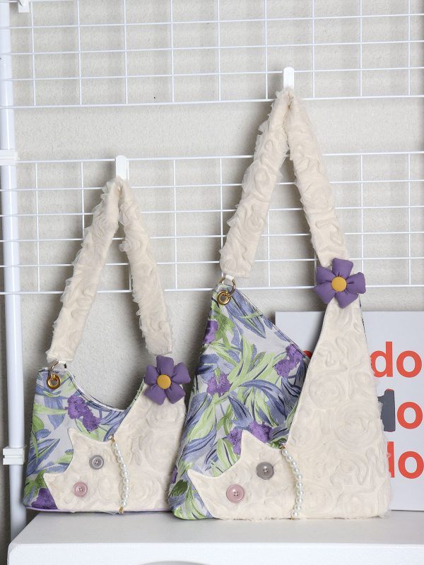 Mini Cute Chiffon Cat Underarm Crossbody Bag in Purple Iris - Spring Summer Fashion Accessory for Trendy Outfits