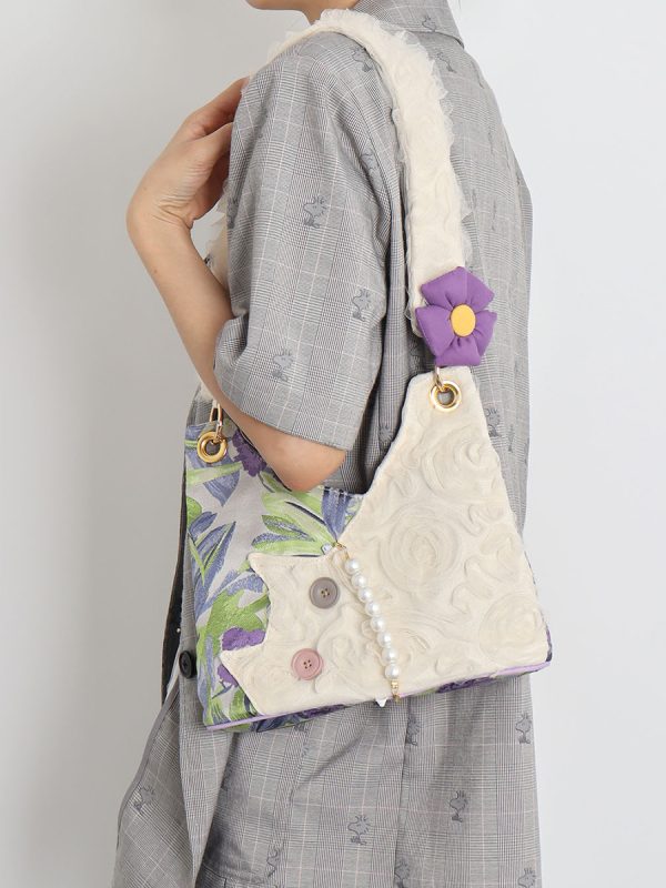 Mini Cute Chiffon Cat Underarm Crossbody Bag in Purple Iris - Spring Summer Fashion Accessory for Trendy Outfits