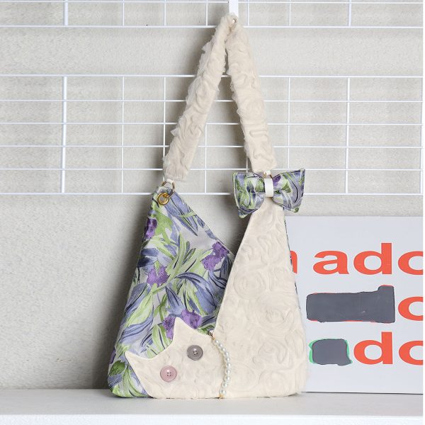 Mini Cute Chiffon Cat Underarm Crossbody Bag in Purple Iris - Spring Summer Fashion Accessory for Trendy Outfits