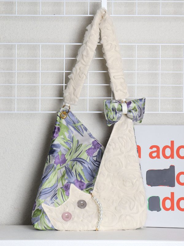Mini Cute Chiffon Cat Underarm Crossbody Bag in Purple Iris - Spring Summer Fashion Accessory for Trendy Outfits