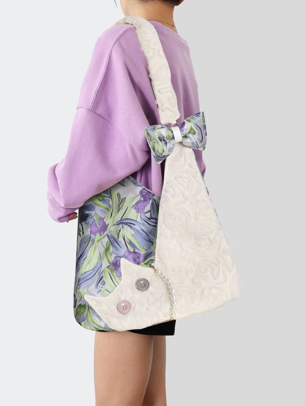 Mini Cute Chiffon Cat Underarm Crossbody Bag in Purple Iris - Spring Summer Fashion Accessory for Trendy Outfits