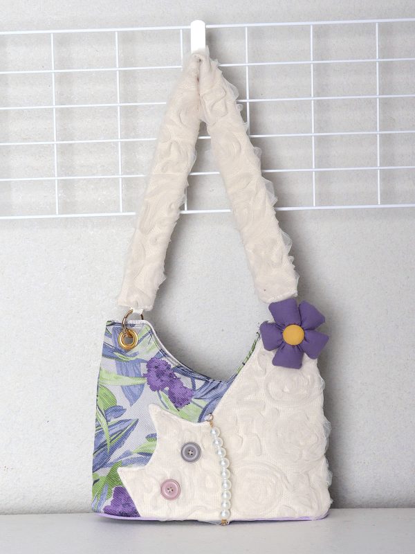Mini Cute Chiffon Cat Underarm Crossbody Bag in Purple Iris - Spring Summer Fashion Accessory for Trendy Outfits