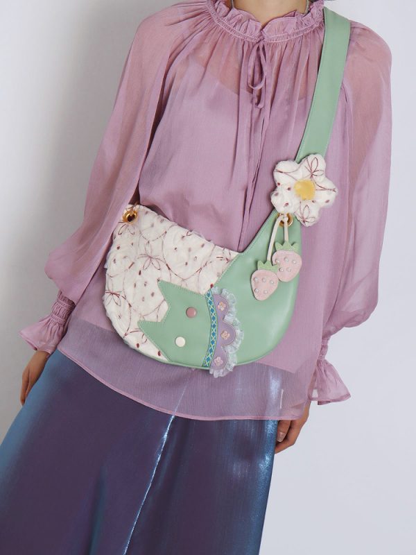 Mini Cute Chiffon Strawberry Crossbody Bag for Spring Summer - Adorable Cat Underarm Style Bag