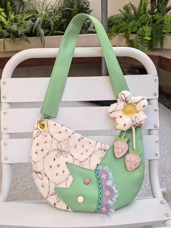 Mini Cute Chiffon Strawberry Crossbody Bag for Spring Summer - Adorable Cat Underarm Style Bag
