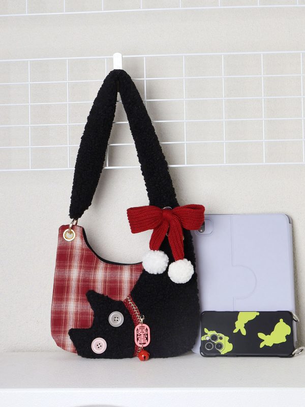 Mini Red Plaid Cat Bag for Women - Cute Underarm Crossbody Bag for New Year Good Luck & Destiny - Y2K Style